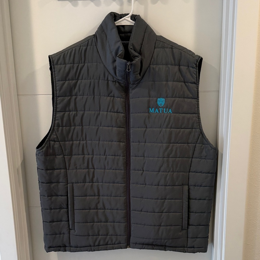 Dark Gray Puffer Vest with Blue Logo